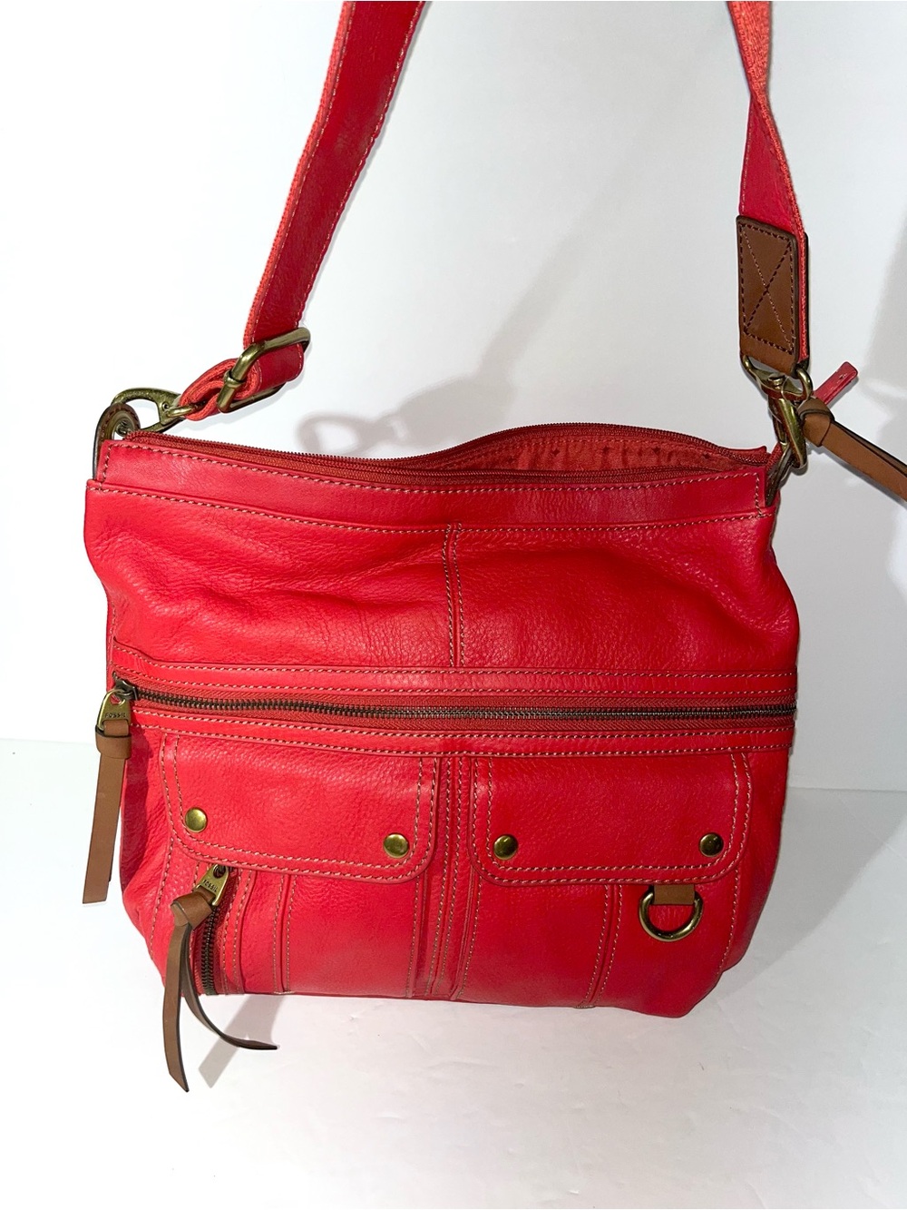 😍 Fossil Red Leather Shoulder Crossbody Bag